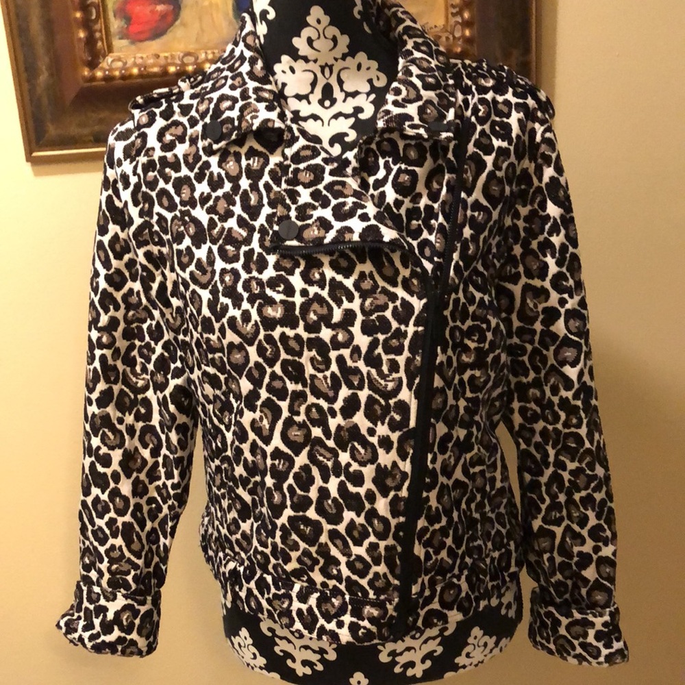 🐆 sanctuary poison & leopard diag zip, shoulder epaulets jacquard moto jacket